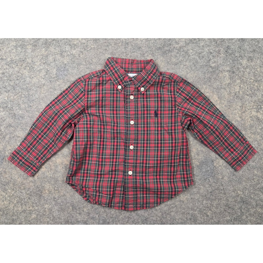 Ralph Lauren Baby Boys Red Green Plaid Button Down Shirt 12M Cotton